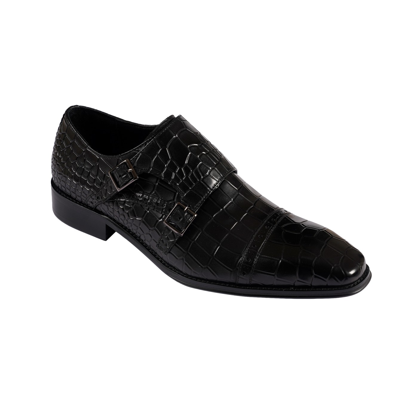 Croc Effect Double Monk Strap Shoe Croc Effect Double Monk Strap Shoe