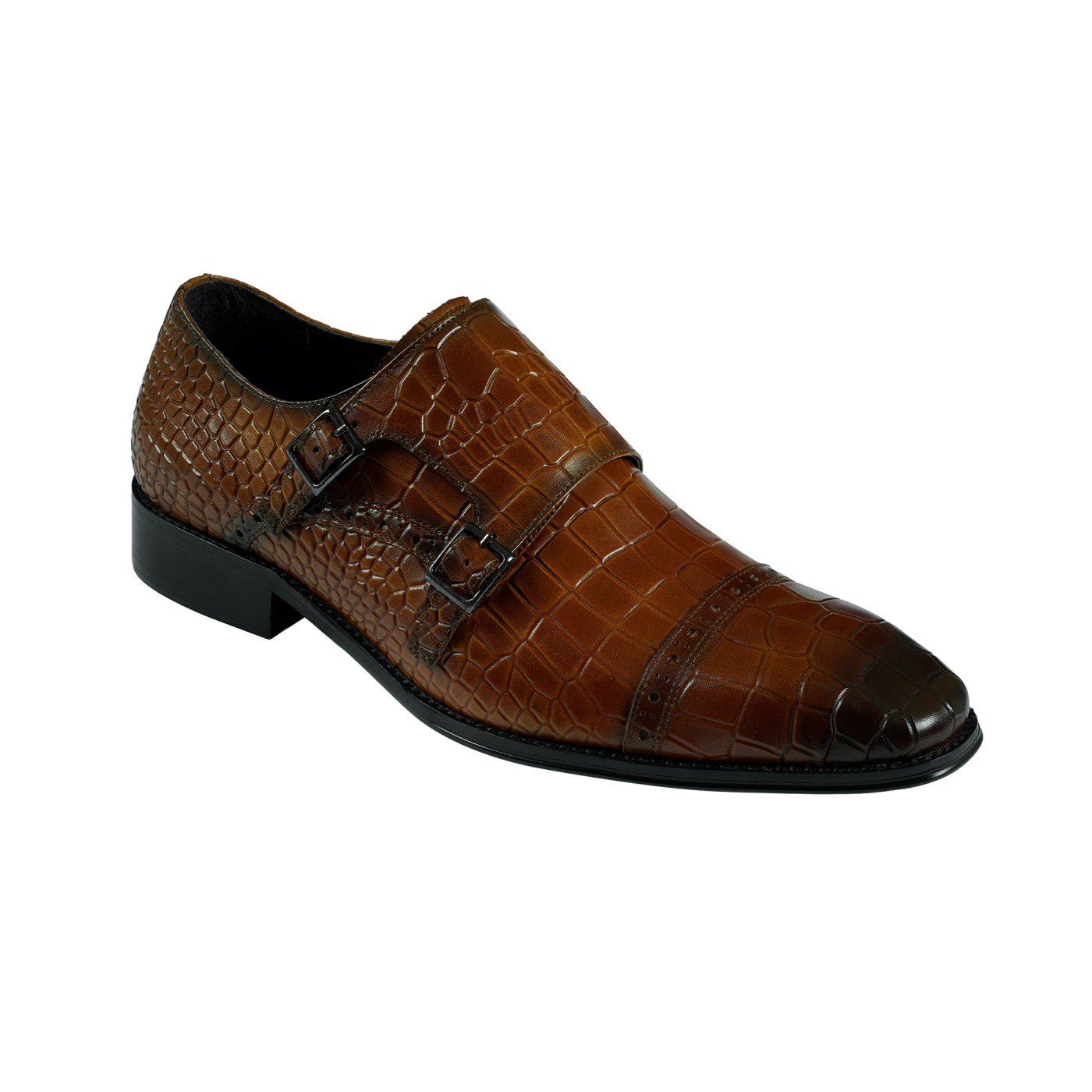 Croc Effect Double Monk Strap Shoe Croc Effect Double Monk Strap Shoe